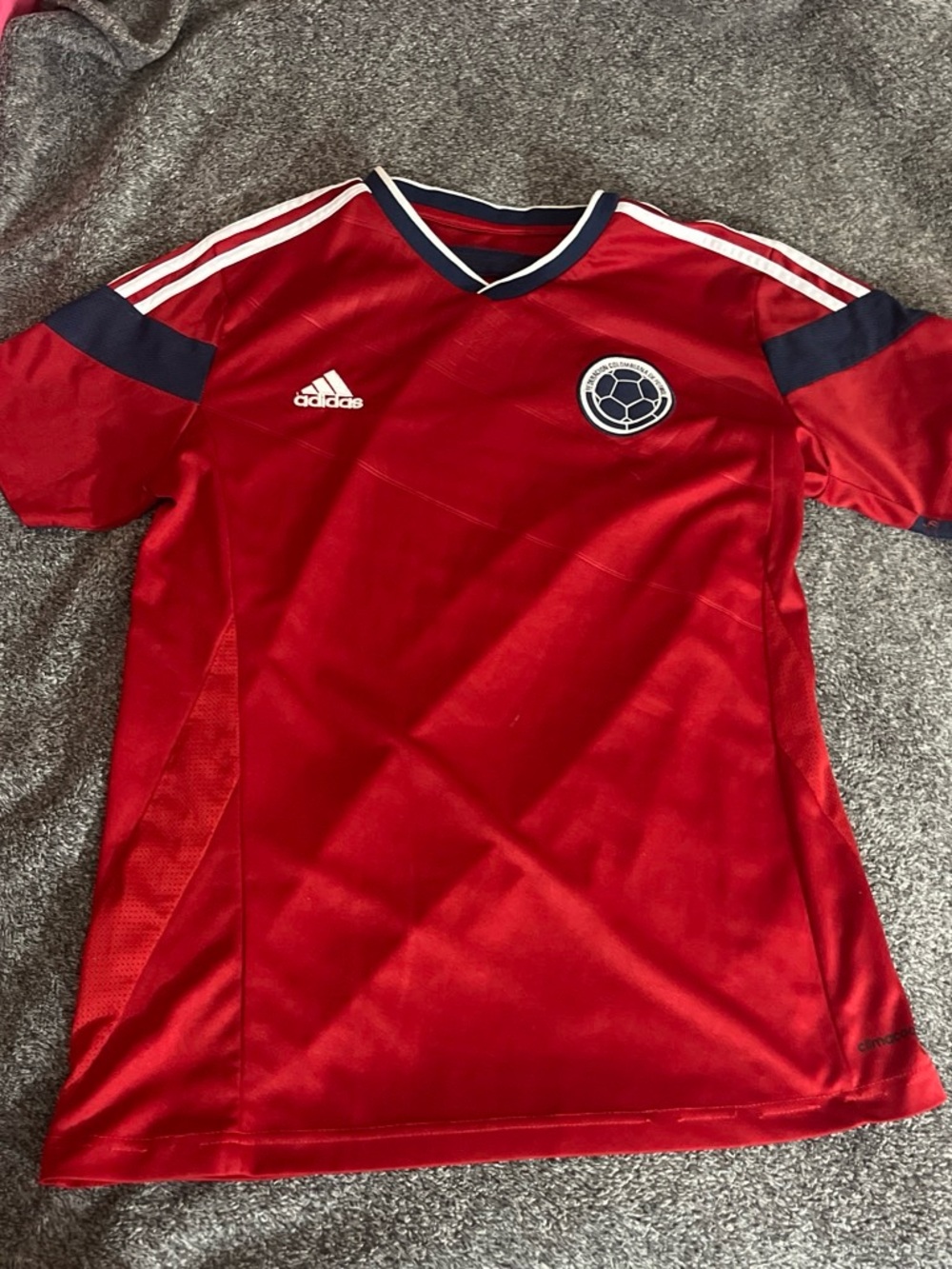 adidas Red Kids Soccer Jersey with Navy Trim